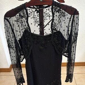 Scala beaded silk dress with beaded long sleeve sheer cardigan